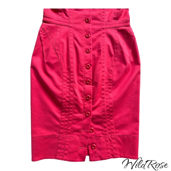 Byron Lars Bright Red Fitted Darted Button Up Back Sheath Pencil Dress SZ 8 - Picture 11 of 14